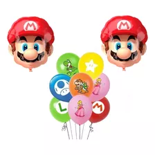 Set Globos De Látex Video Juegos Y Cabeza De Mario Bross