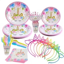 Kit Fiesta De Unicornio Para 8 Personas. Incluye Diademas