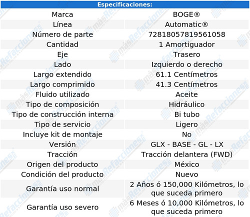 1 Amortiguador Hid Izq/der Tras Tempo L4 2.0l 85 Al 86 Boge Foto 2