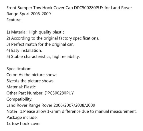 Tapa De Gancho De Remolque Para Land Rover Range Sport 06-09 Foto 7