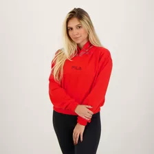 Moletom Cropped Fila Letter Feminino Vermelho