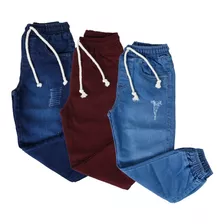 Kit 3 Calça Jogger Jeans Sarja Infantil Menino Masculino