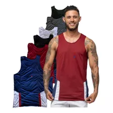 Kit 5 Camisa Masculina Regata Poliéster Fitness Academia 