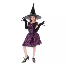 Fantasia Bruxa Infantil Chapeu,luvas,halloween,kit 3 Peças