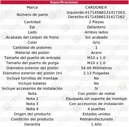 2 Mordazas De Freno Delanteros Sidekick L4 1.6l 96 Al 98 Foto 2