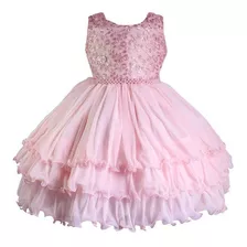 Vestido Infantil Rosa Da Festa Rodado Daminha Luxo 1 A 3 Ano