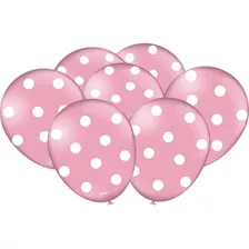 Balão Rosa Com Bolinhas Brancas - 9 Polegadas - 25 Unidades