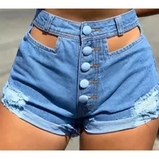 Short Jeans Vazado Na Cintura Botões Feminino Destroyed