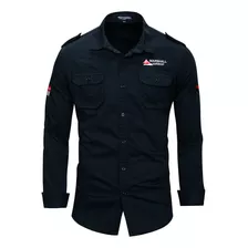 Camisa Militar Bordada De Algodón Para Hombre, Manga Larga,