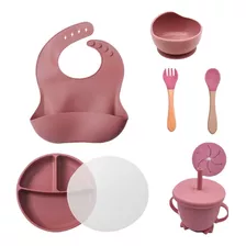 Set Plato Tapa Babero Cuchara Tenedor Tazón Vaso Bebé