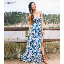 Vestido Estampado Azul Floral Importado Ever Pretty Bohemio