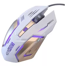Mouse Gamer Ergonomico Usb Luces Ajustables Blanco Dorado
