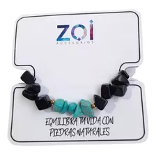 Pulsera En Piedra Natural En Onix Y Turquesa Azul