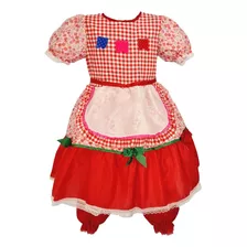Vestido Infantil Junina Vermelho Caipira Bandeirinhas Rodado