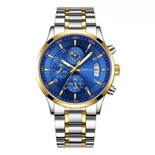 Reloj Para Hombre Crrju/oro Azul