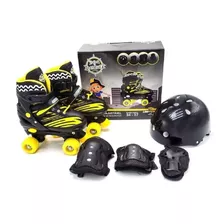 Patins Roller Infantil +kit De Proteção Menino Preto/amarelo