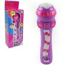 Microfone Musical Infantil Com Gravador Som E Luz Popstar