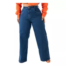 Calça Jeans Plus Size Lisa Wide Leg Barra Feita Basica