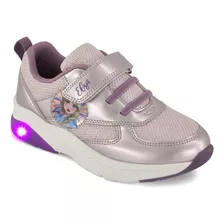 Tenis Deportivo Frozen Para Niña Luces Ajuste Velcro Rosa