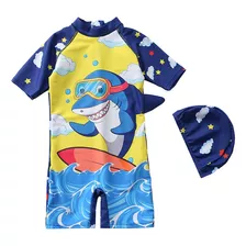 Traje De Baño De Shark Surfing Con Sombrero Para Niños Lindo