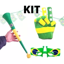 Kit Torcida Brasileira Copa Do Mundo Corneta Chapeu Oculos