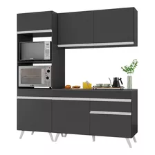 Armário De Cozinha Compacta 182cm Veneza Multimóveis V3694 Cor Preto/branco