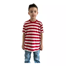 Camiseta Infantil Básica Listrada Vermelha Stecchi 