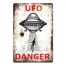 ~? Ufo Danger Metal Sign Vintage Decorativo Metal Plaque Wal