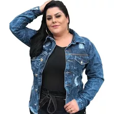 Jaqueta Feminina Jeans Longa Destroyed Plus Size Desfiada