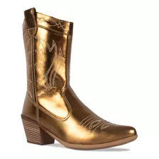 Bota Texana Western Feminina Metalizada Bordada Cano Curto