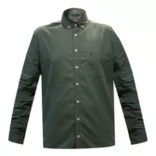 Camisa Individual Listrado Manga Longa Verde Escuro