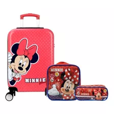 Kit Mala Malinha Infantil Escolar Menina Minnie 4 Rodinhas 