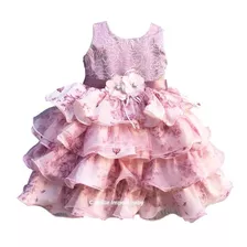 Vestido Floral Ano Novo Rose Infantil Com Tiara