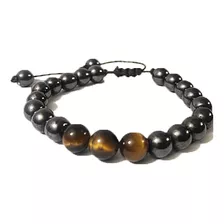 Pulseira Masculina Bolinha Pedra Hematita Olho De Tigre