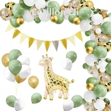 Set Globos Jungla Safari Verde Oliva Jirafa Baby Shower