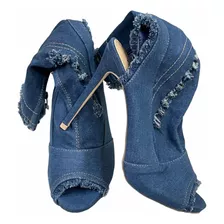 Lindas Sandalias Botas Taco Alto Jeans