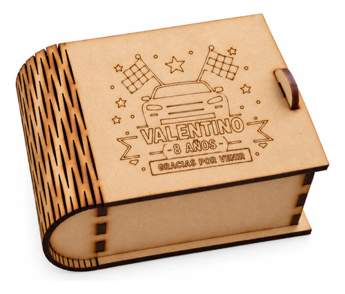 Souvenir Cumple Autos Caja Libro Mdf Infantil Bombones X5 Marrón Claro