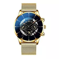 10 Reloj Geneva Malla Elegante Metalico Hombre Mayoreo