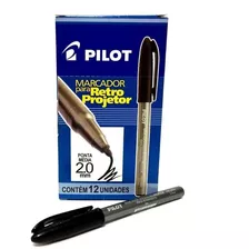 12 Caneta Marcador Retro Projetor Pilot Preta - Ponta 2.0mm
