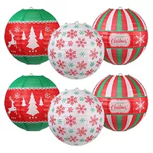 Conjunto De 6 Linternas De Papel Colgantes Navidad, Roj...