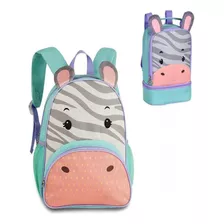 Mochila Creche Menina De Costas Com Lancheira Escolinha Pets Cor Zebrinha Desenho Do Tecido Liso