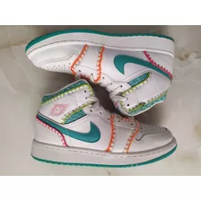 Jordan 1 Mid Washed Teal Rush Pink (23.5cm) Zoom Multi Knit 