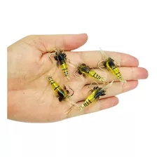 Kit 5 Iscas Artificiais Camarão Tucunaré 4.5cm Com Anzol Cor Amarelo E Preto