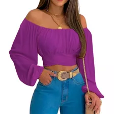 Blusa Crop Top Campesina Casual De Hombros Descubiertos Dama