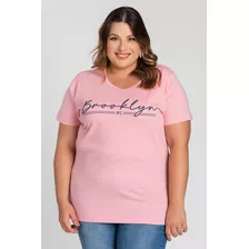 T-shirt Feminina Plus Size Malha Algodão Estampada Brooklyn