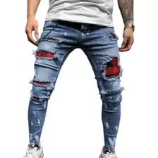 Calça Jeans Skinny Rasgada Masculina Moda De Rua Retrô