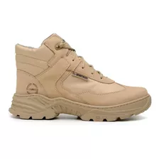 Bota Masculina Cano Curto Tática Couro Evoque Areia Desert.