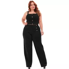 Conjunto Cropped Plus Size +calça Maxi Flare Social G1 G2 G3