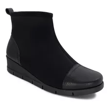 Bota Usaflex Salto Anabela Neoprene Couro Preto Ad0521