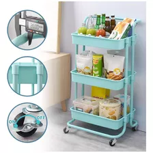 Carrito Organizador Con Ruedas De 3 Niveles Color Verde Tiffany